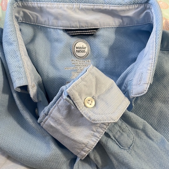 Boys XL (14-16) blue /white long sleeve button down dress shirt - Picture 3 of 8